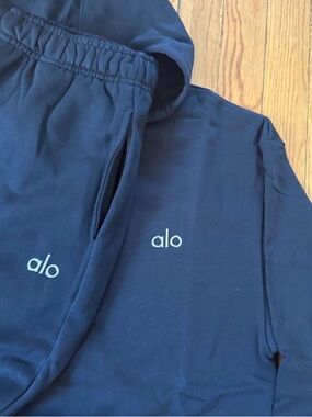 ALO Yoga Black Jogger Pants with White Logo